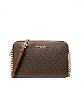 Michael Kors Jet Set Large Logo Crossbody Bag Brown MK Chain Strap